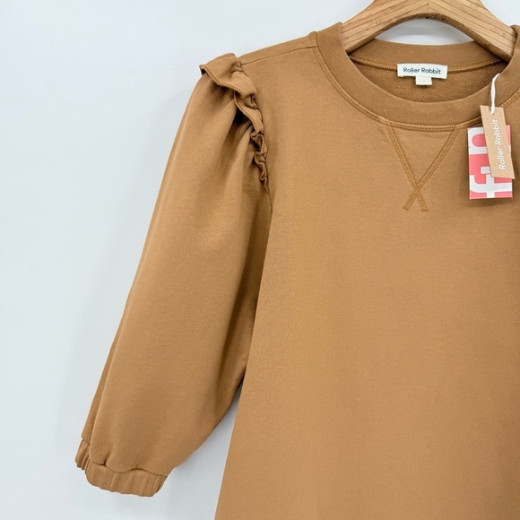 Roller Rabbit Cassia Sweatshirt with Ruffle Puff Sleeve in Coffee Size L NWT - Picture 8 of 12